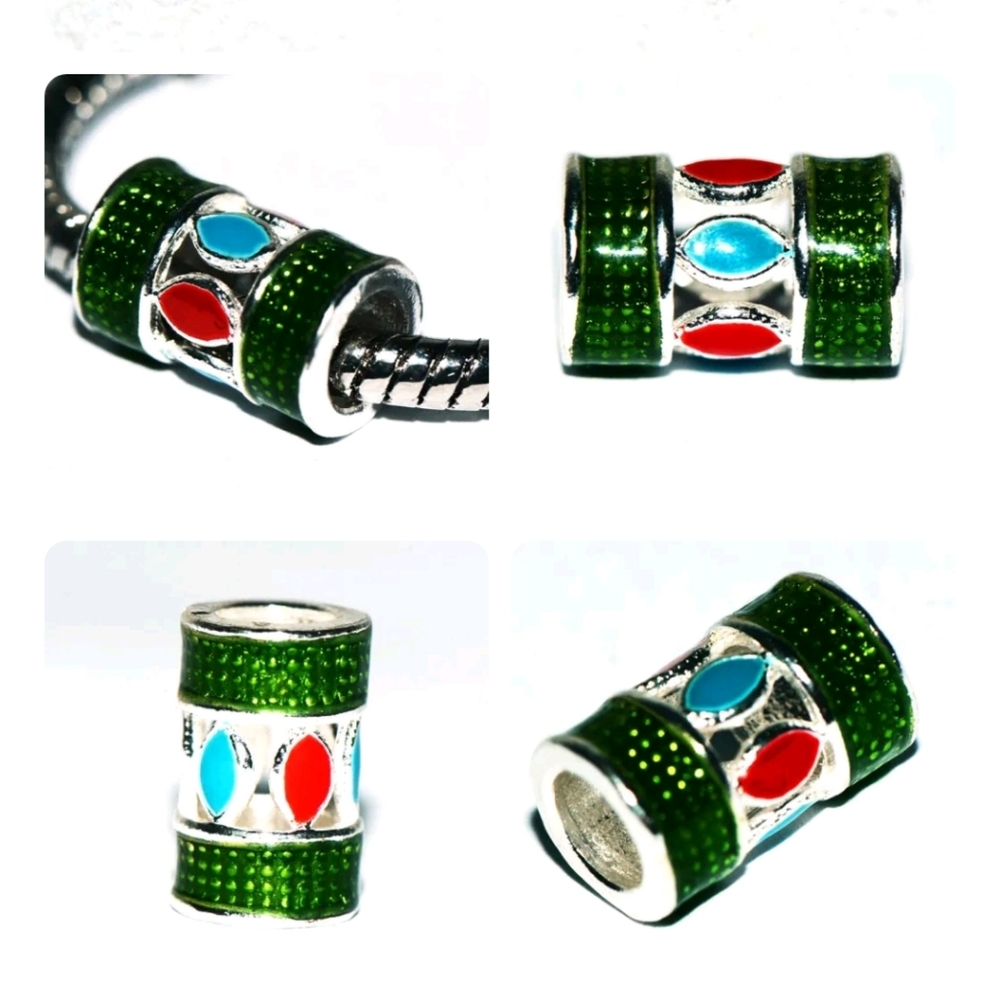 Green Cylinder Charm Bead Spacer Fit European & Pendora Bracelet